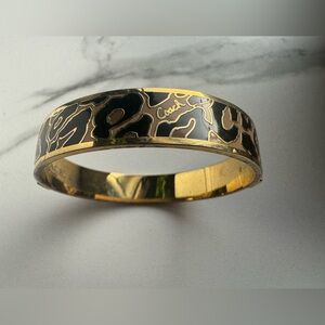 Coach Gold-Toned and Black Leopard Enamel Bangle Bracelet